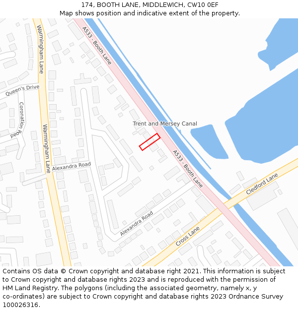 174, BOOTH LANE, MIDDLEWICH, CW10 0EF: Location map and indicative extent of plot