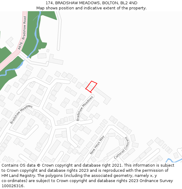 174, BRADSHAW MEADOWS, BOLTON, BL2 4ND: Location map and indicative extent of plot