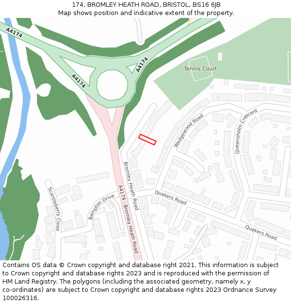 174, BROMLEY HEATH ROAD, BRISTOL, BS16 6JB: Location map and indicative extent of plot