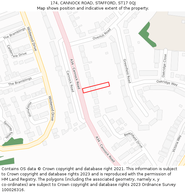 174, CANNOCK ROAD, STAFFORD, ST17 0QJ: Location map and indicative extent of plot