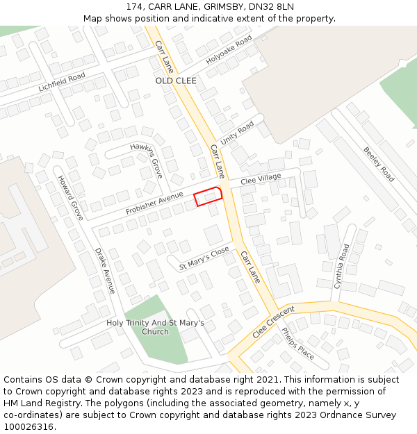 174, CARR LANE, GRIMSBY, DN32 8LN: Location map and indicative extent of plot