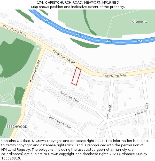 174, CHRISTCHURCH ROAD, NEWPORT, NP19 8BD: Location map and indicative extent of plot
