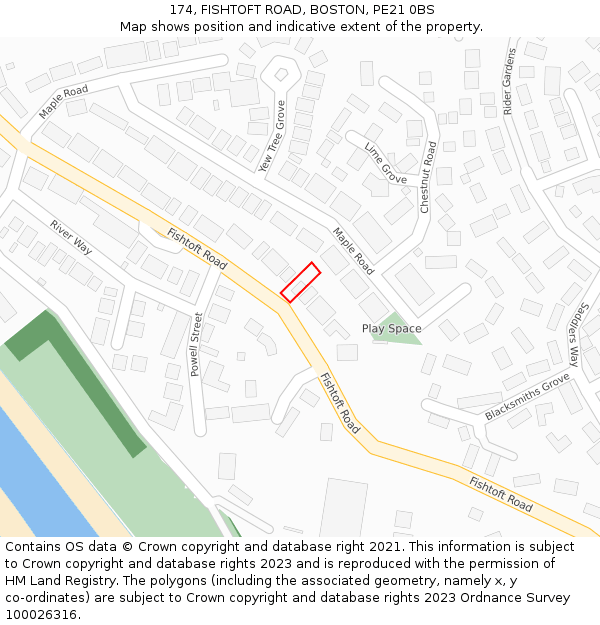 174, FISHTOFT ROAD, BOSTON, PE21 0BS: Location map and indicative extent of plot