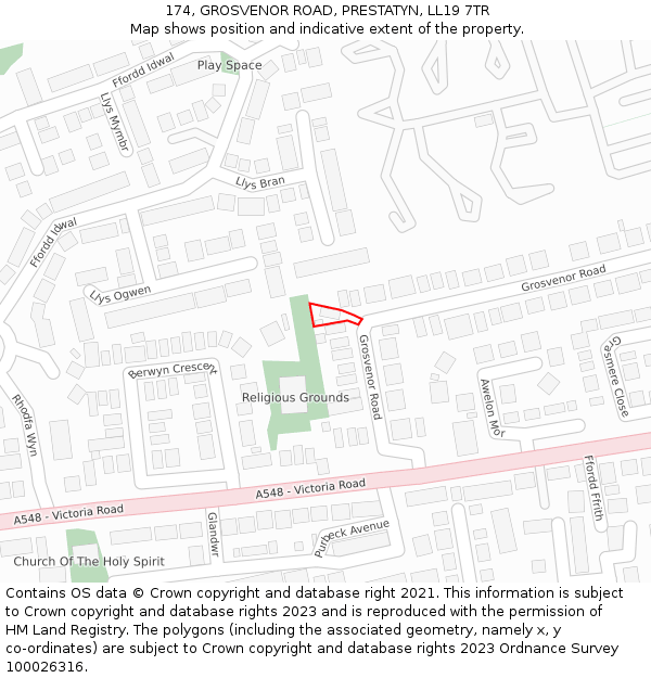 174, GROSVENOR ROAD, PRESTATYN, LL19 7TR: Location map and indicative extent of plot