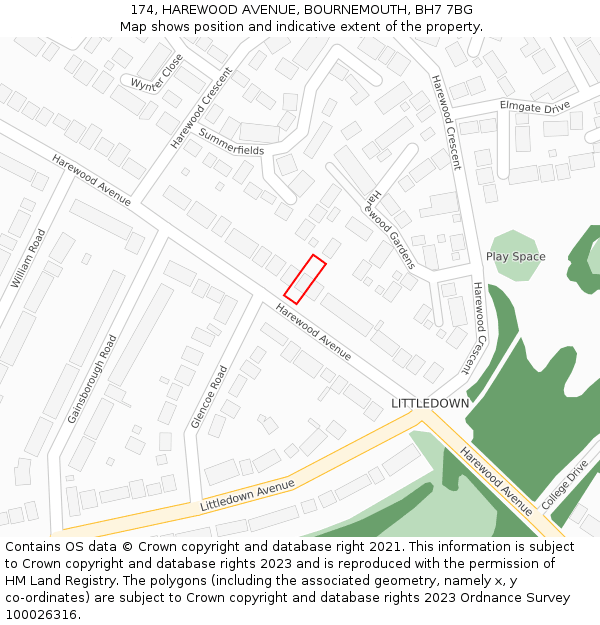 174, HAREWOOD AVENUE, BOURNEMOUTH, BH7 7BG: Location map and indicative extent of plot