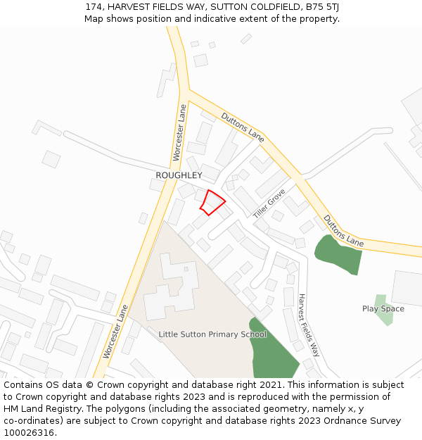 174, HARVEST FIELDS WAY, SUTTON COLDFIELD, B75 5TJ: Location map and indicative extent of plot