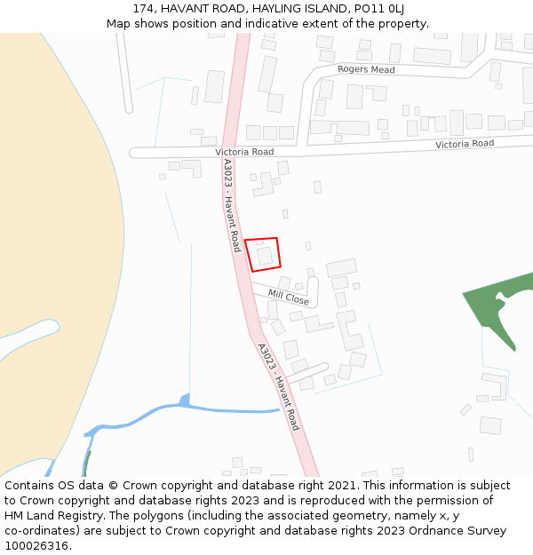 174, HAVANT ROAD, HAYLING ISLAND, PO11 0LJ: Location map and indicative extent of plot