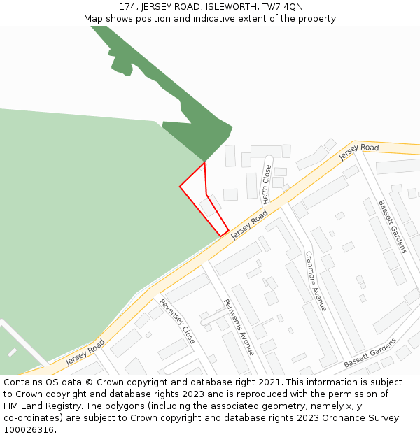 174, JERSEY ROAD, ISLEWORTH, TW7 4QN: Location map and indicative extent of plot