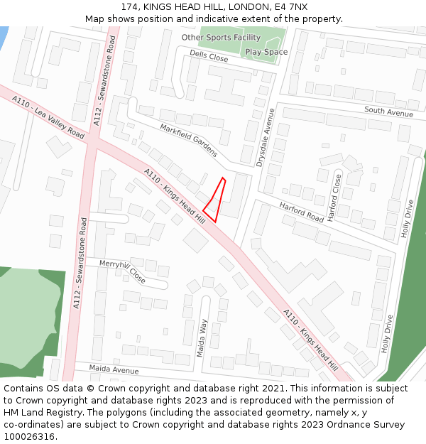 174, KINGS HEAD HILL, LONDON, E4 7NX: Location map and indicative extent of plot