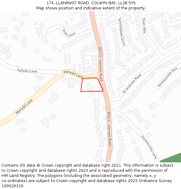 174, LLANRWST ROAD, COLWYN BAY, LL28 5YS: Location map and indicative extent of plot