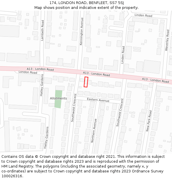 174, LONDON ROAD, BENFLEET, SS7 5SJ: Location map and indicative extent of plot