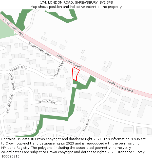 174, LONDON ROAD, SHREWSBURY, SY2 6PS: Location map and indicative extent of plot