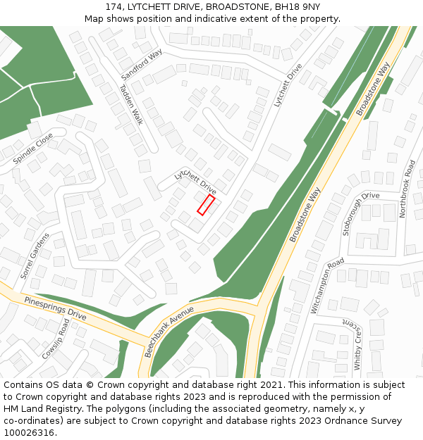174, LYTCHETT DRIVE, BROADSTONE, BH18 9NY: Location map and indicative extent of plot