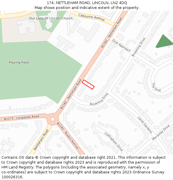 174, NETTLEHAM ROAD, LINCOLN, LN2 4DQ: Location map and indicative extent of plot