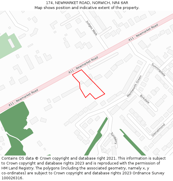 174, NEWMARKET ROAD, NORWICH, NR4 6AR: Location map and indicative extent of plot