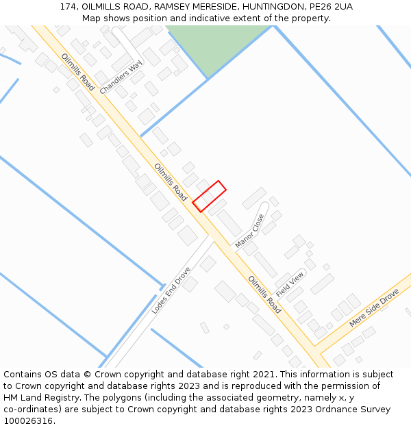 174, OILMILLS ROAD, RAMSEY MERESIDE, HUNTINGDON, PE26 2UA: Location map and indicative extent of plot