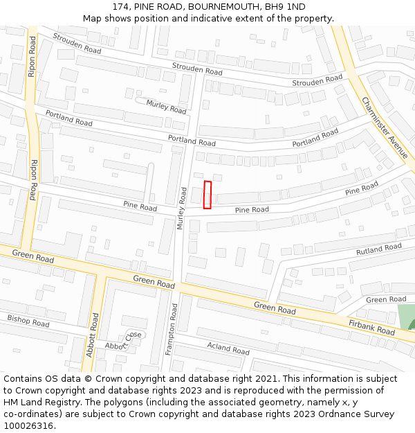 174, PINE ROAD, BOURNEMOUTH, BH9 1ND: Location map and indicative extent of plot