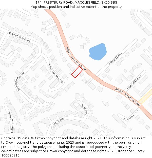 174, PRESTBURY ROAD, MACCLESFIELD, SK10 3BS: Location map and indicative extent of plot
