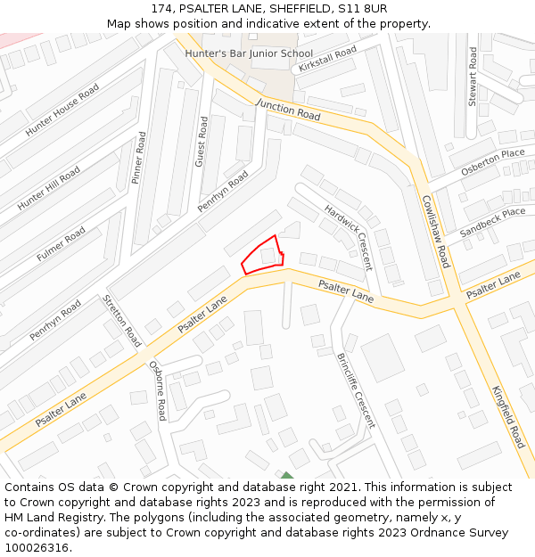 174, PSALTER LANE, SHEFFIELD, S11 8UR: Location map and indicative extent of plot