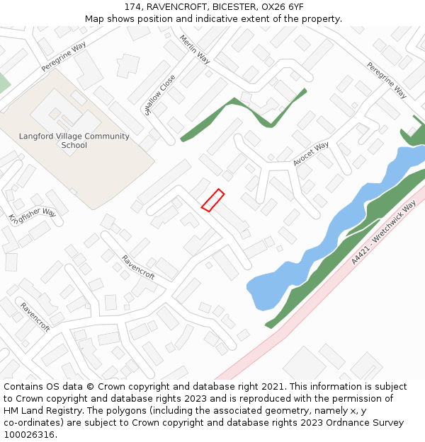 174, RAVENCROFT, BICESTER, OX26 6YF: Location map and indicative extent of plot