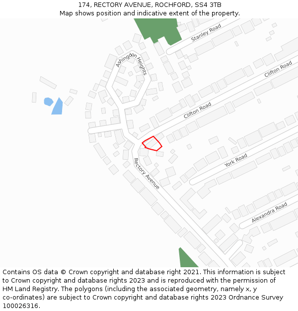 174, RECTORY AVENUE, ROCHFORD, SS4 3TB: Location map and indicative extent of plot