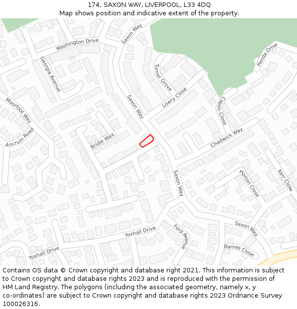 174, SAXON WAY, LIVERPOOL, L33 4DQ: Location map and indicative extent of plot