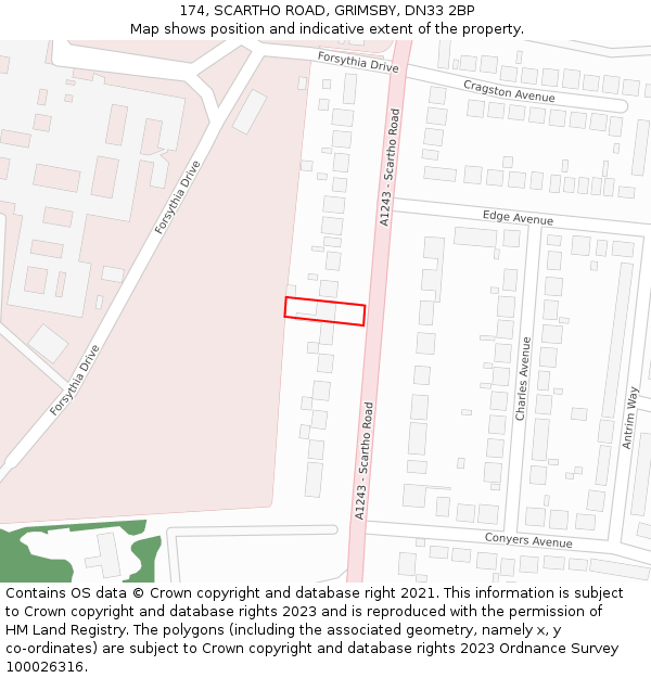 174, SCARTHO ROAD, GRIMSBY, DN33 2BP: Location map and indicative extent of plot