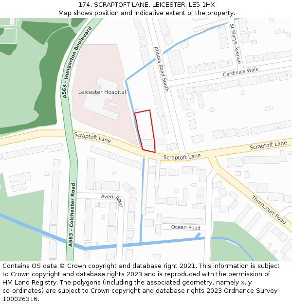 174, SCRAPTOFT LANE, LEICESTER, LE5 1HX: Location map and indicative extent of plot