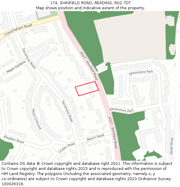 174, SHINFIELD ROAD, READING, RG2 7DT: Location map and indicative extent of plot