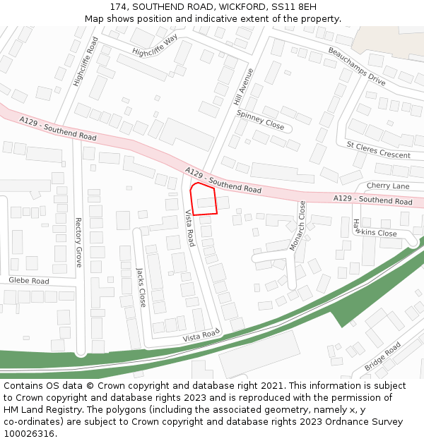 174, SOUTHEND ROAD, WICKFORD, SS11 8EH: Location map and indicative extent of plot