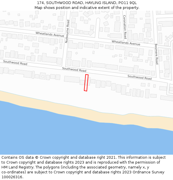 174, SOUTHWOOD ROAD, HAYLING ISLAND, PO11 9QL: Location map and indicative extent of plot