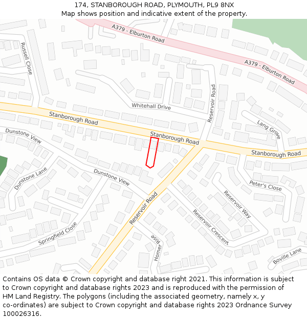 174, STANBOROUGH ROAD, PLYMOUTH, PL9 8NX: Location map and indicative extent of plot