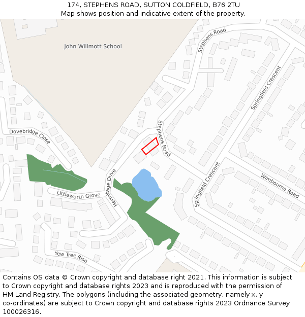 174, STEPHENS ROAD, SUTTON COLDFIELD, B76 2TU: Location map and indicative extent of plot
