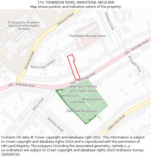 174, TONBRIDGE ROAD, MAIDSTONE, ME16 8SR: Location map and indicative extent of plot