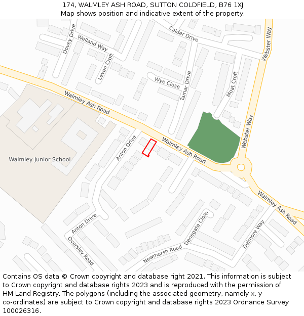 174, WALMLEY ASH ROAD, SUTTON COLDFIELD, B76 1XJ: Location map and indicative extent of plot