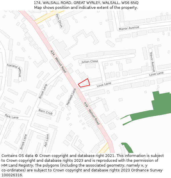 174, WALSALL ROAD, GREAT WYRLEY, WALSALL, WS6 6NQ: Location map and indicative extent of plot