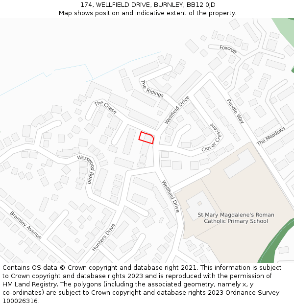 174, WELLFIELD DRIVE, BURNLEY, BB12 0JD: Location map and indicative extent of plot