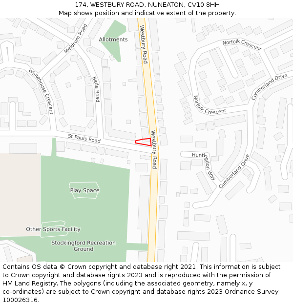 174, WESTBURY ROAD, NUNEATON, CV10 8HH: Location map and indicative extent of plot