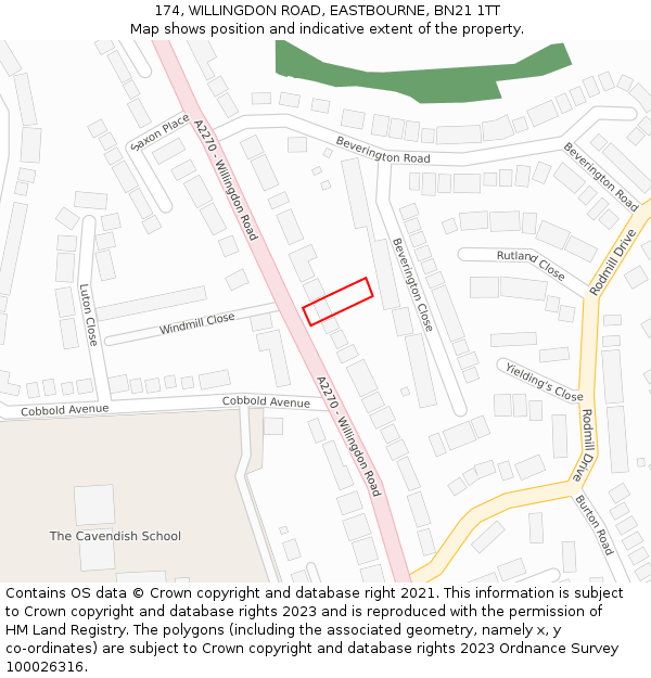 174, WILLINGDON ROAD, EASTBOURNE, BN21 1TT: Location map and indicative extent of plot