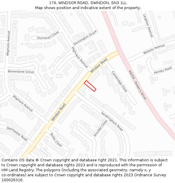 174, WINDSOR ROAD, SWINDON, SN3 1LL: Location map and indicative extent of plot
