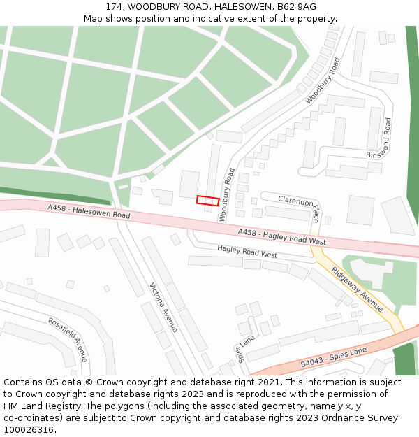 174, WOODBURY ROAD, HALESOWEN, B62 9AG: Location map and indicative extent of plot