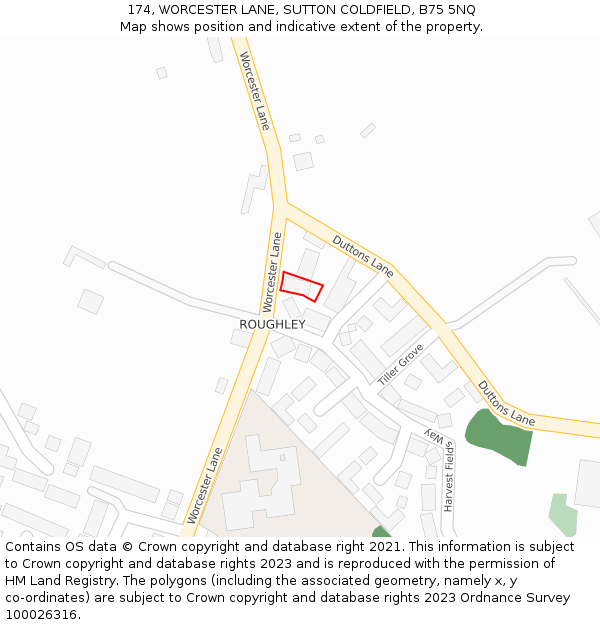 174, WORCESTER LANE, SUTTON COLDFIELD, B75 5NQ: Location map and indicative extent of plot