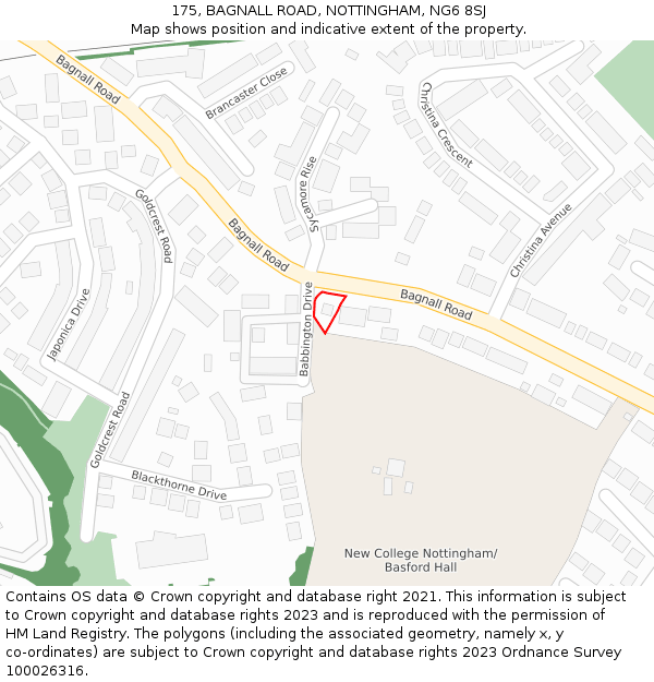 175, BAGNALL ROAD, NOTTINGHAM, NG6 8SJ: Location map and indicative extent of plot