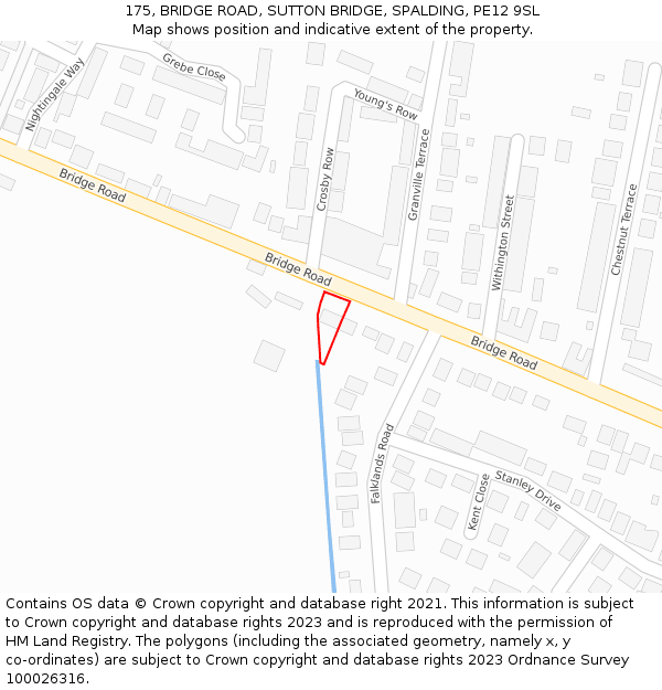175, BRIDGE ROAD, SUTTON BRIDGE, SPALDING, PE12 9SL: Location map and indicative extent of plot