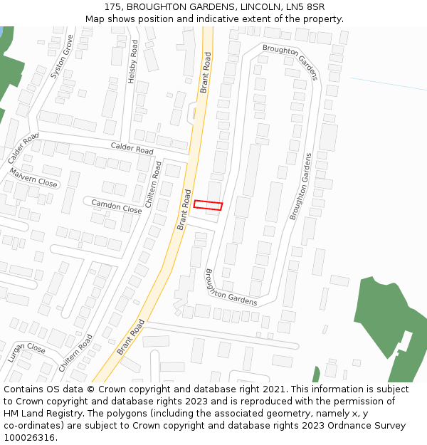 175, BROUGHTON GARDENS, LINCOLN, LN5 8SR: Location map and indicative extent of plot