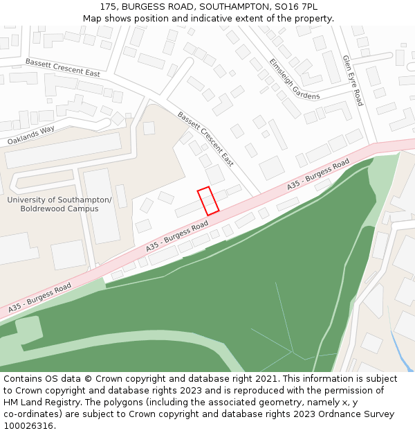 175, BURGESS ROAD, SOUTHAMPTON, SO16 7PL: Location map and indicative extent of plot