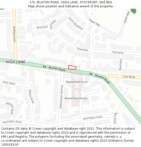175, BUXTON ROAD, HIGH LANE, STOCKPORT, SK6 8EA: Location map and indicative extent of plot