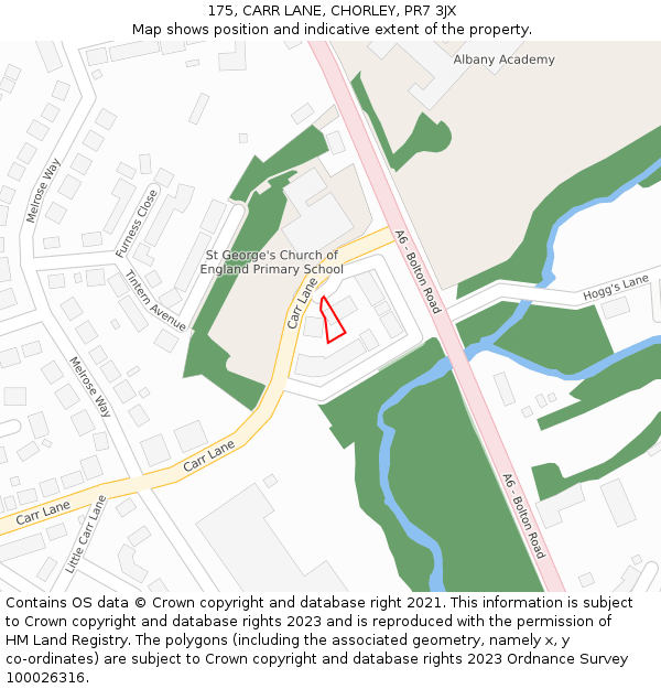 175, CARR LANE, CHORLEY, PR7 3JX: Location map and indicative extent of plot