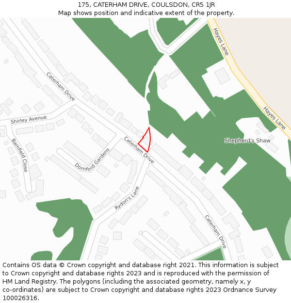 175, CATERHAM DRIVE, COULSDON, CR5 1JR: Location map and indicative extent of plot