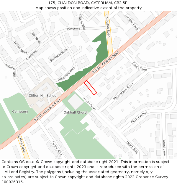 175, CHALDON ROAD, CATERHAM, CR3 5PL: Location map and indicative extent of plot